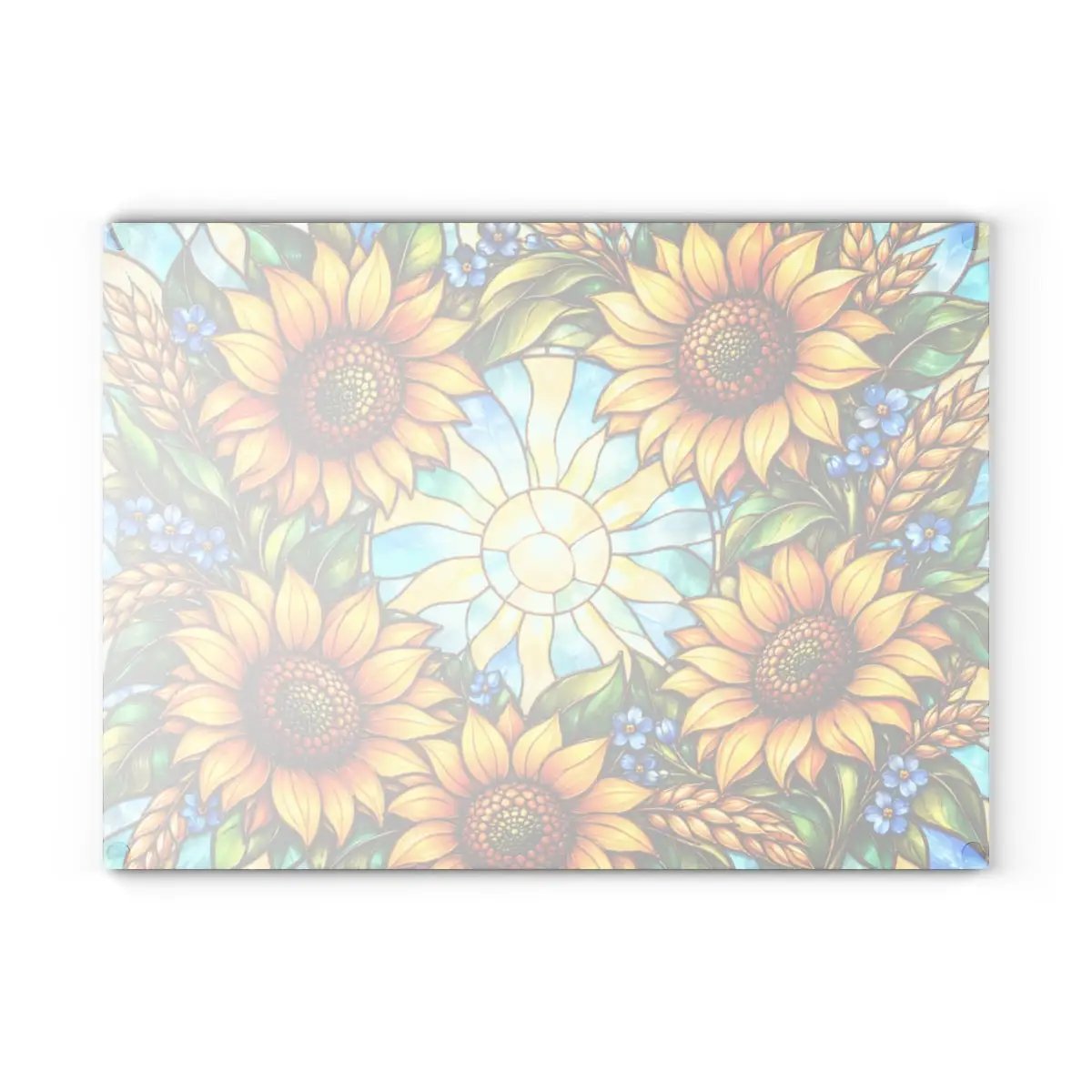 Sunflower Glass Cutting Board, Stained Glass Sunflower Wreath, Floral Kitchen Decor, Yellow Flower Gift, Cheerful Kitchen Art