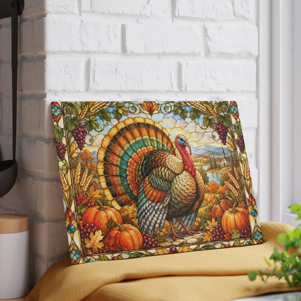 Thanksgiving Turkey Glass Cutting Board, Stained Glass Harvest Kitchen Decor, Fall Turkey Chopping Board, Country Thanksgiving Gift