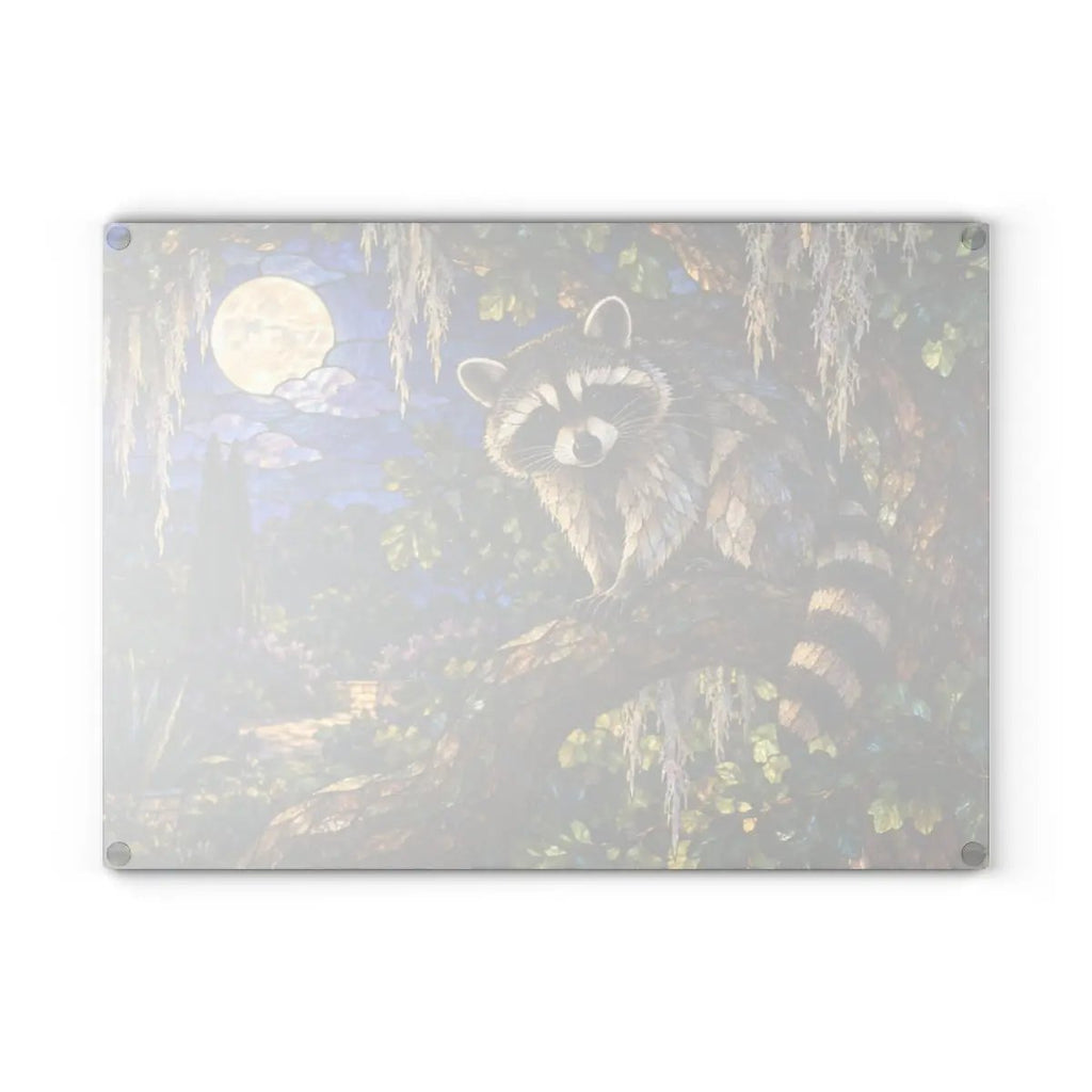 Raccoon Glass Cutting Board, Woodland Kitchen Decor, Moonlit Forest Chopping Board, Wildlife Lover Gift, Rustic Nature Kitchen Accent