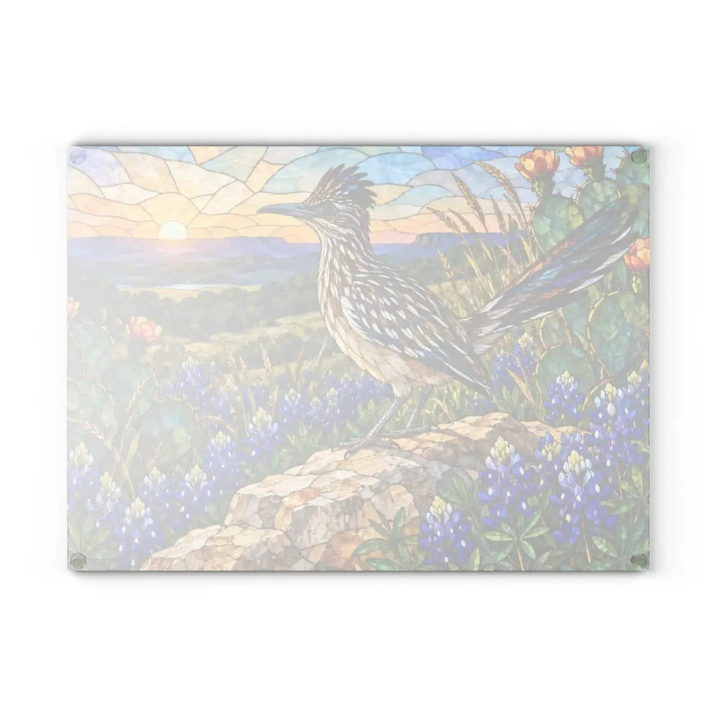 Roadrunner Glass Cutting Board, Southwestern Bird Kitchen Decor, Wildflower Landscape Chopping Board, Nature Lover Gift, Birdwatcher Gift
