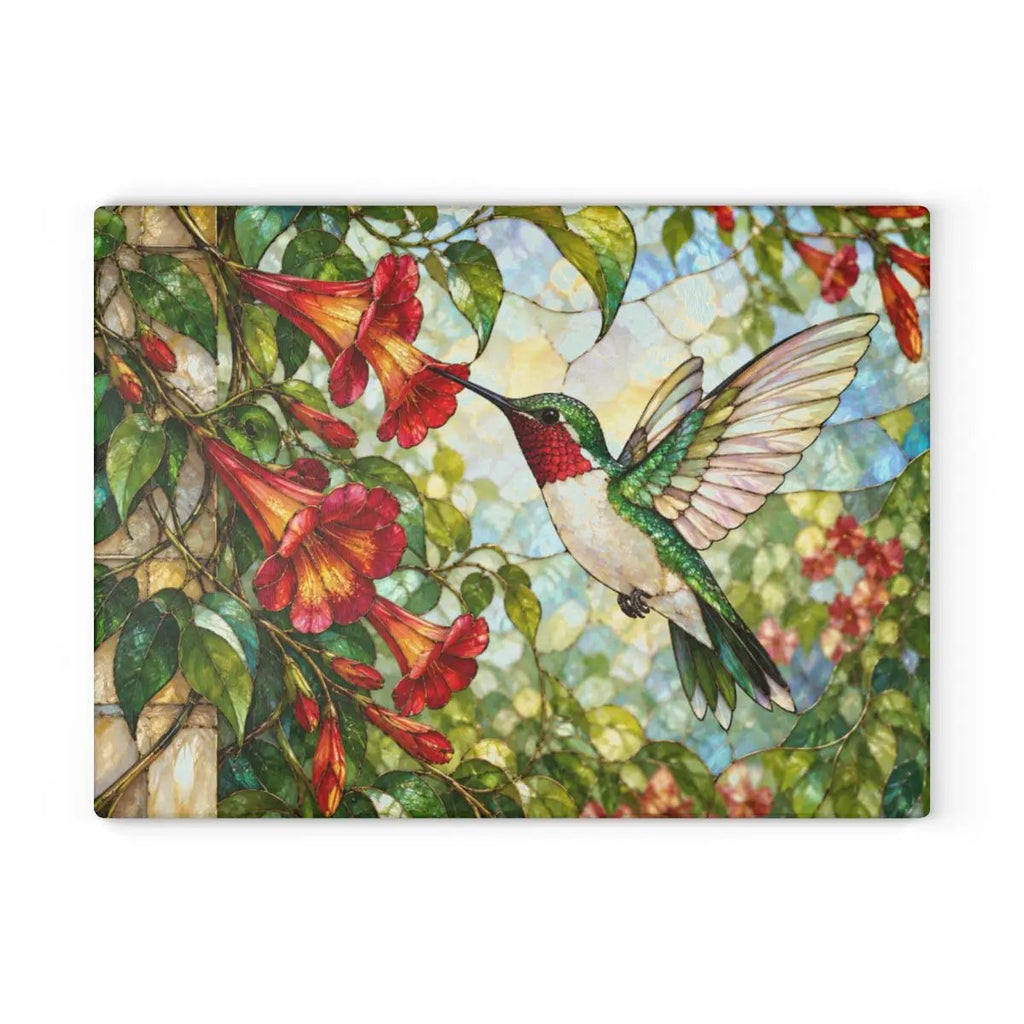Hummingbird Cutting Board, Stained Glass Hummingbird Decor, Trumpet Vine Kitchen Decor, Bird Lover Gift, Garden Lover Gift