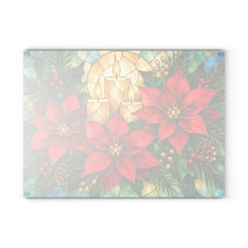 Christmas Poinsettia Glass Cutting Board, Holiday Candle Kitchen Decor, Tempered Chopping Board, Festive Winter Kitchen Gift Idea
