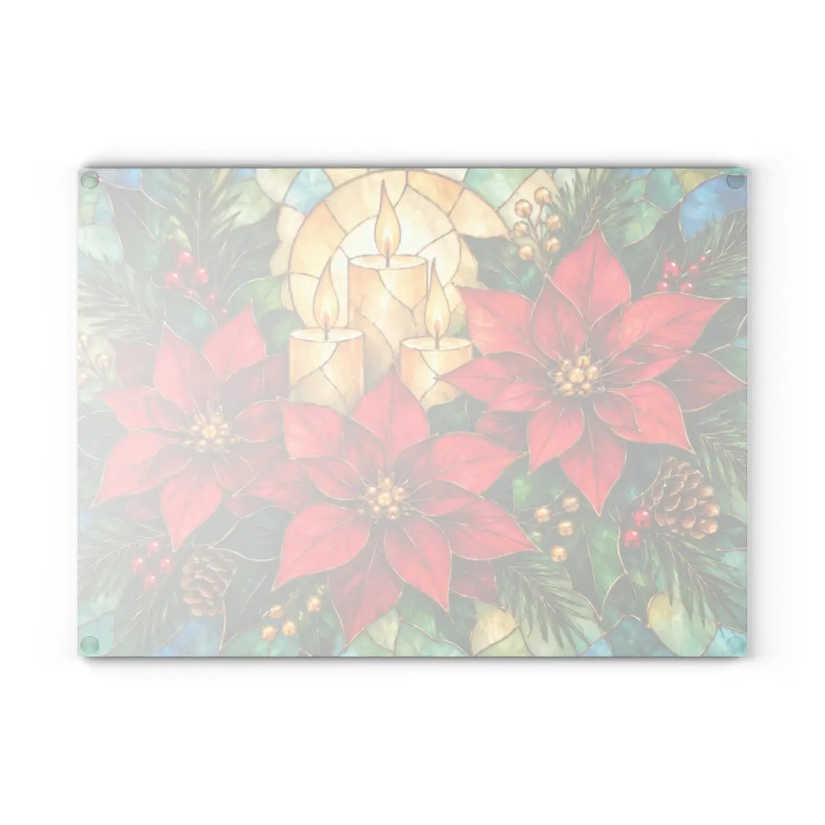 Christmas Poinsettia Glass Cutting Board, Holiday Candle Kitchen Decor, Tempered Chopping Board, Festive Winter Kitchen Gift Idea