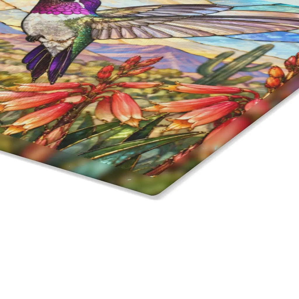 Hummingbird Cutting Board, Stained Glass Hummingbird Decor, Desert Wildflower Kitchen Decor, Bird Lover Gift, Southwest Decor