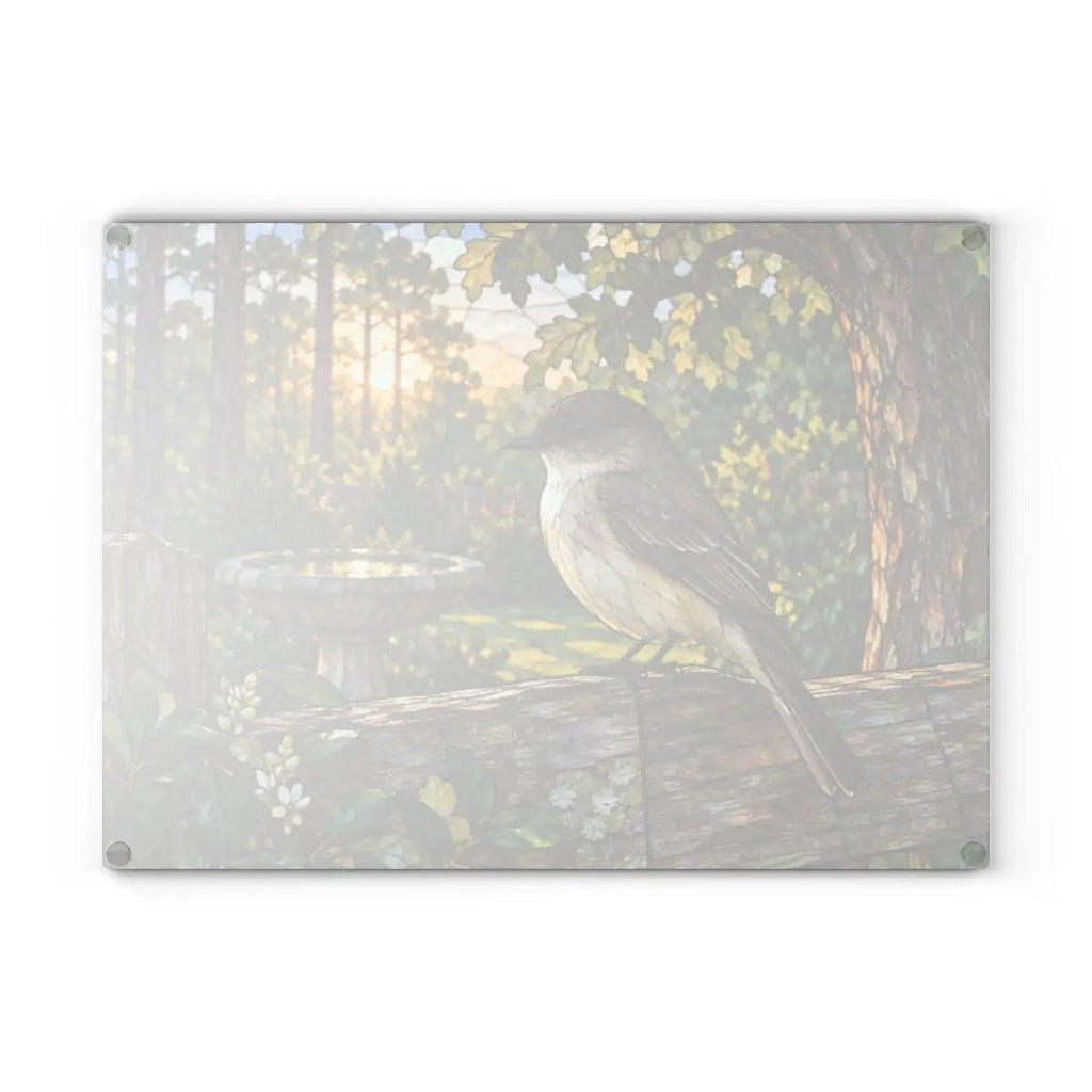 Eastern Phoebe Glass Cutting Board, Backyard Bird Kitchen Decor, Birdwatcher Gift, Bird Lover Gift, Nature Inspired Serving Board