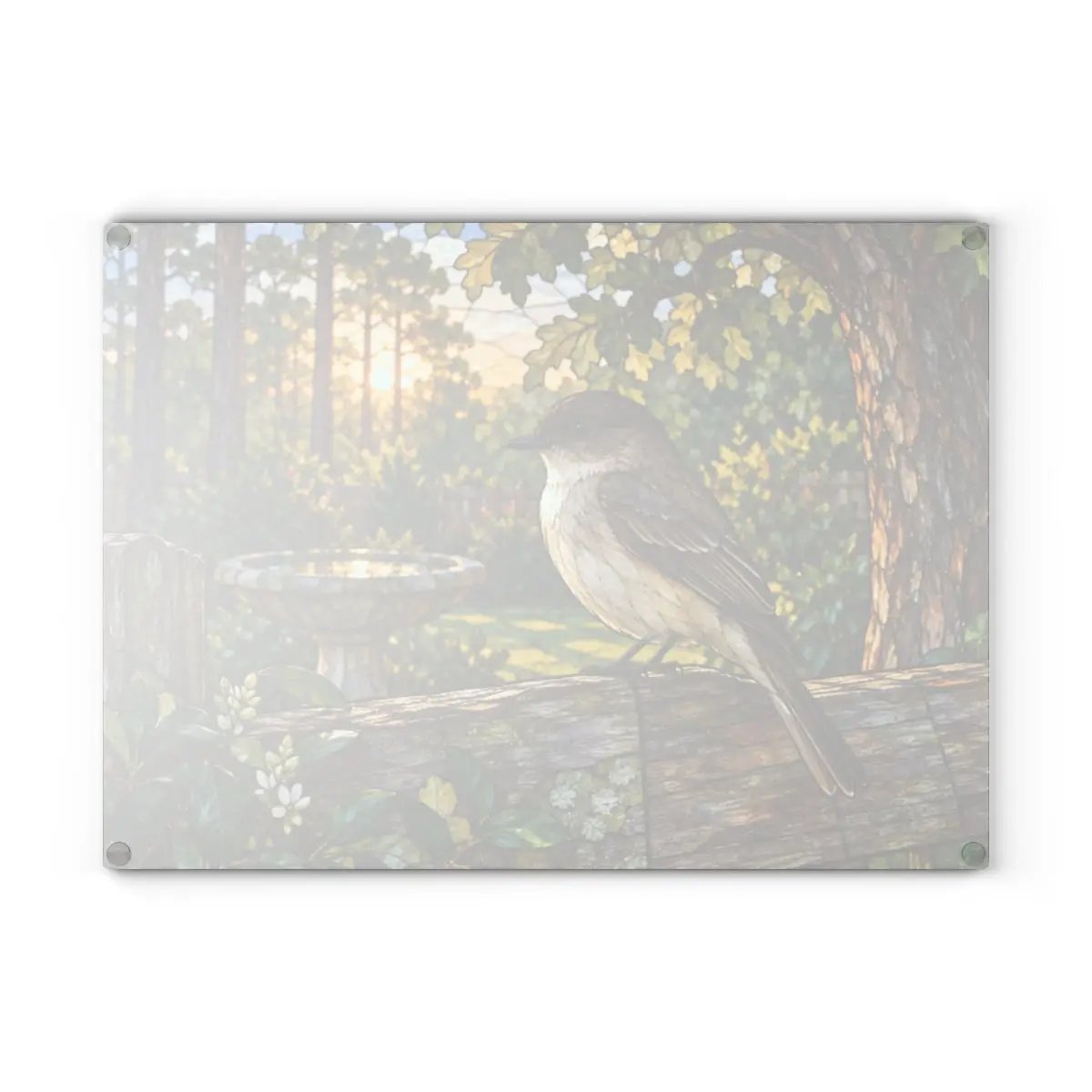 Eastern Phoebe Glass Cutting Board, Backyard Bird Kitchen Decor, Birdwatcher Gift, Bird Lover Gift, Nature Inspired Serving Board