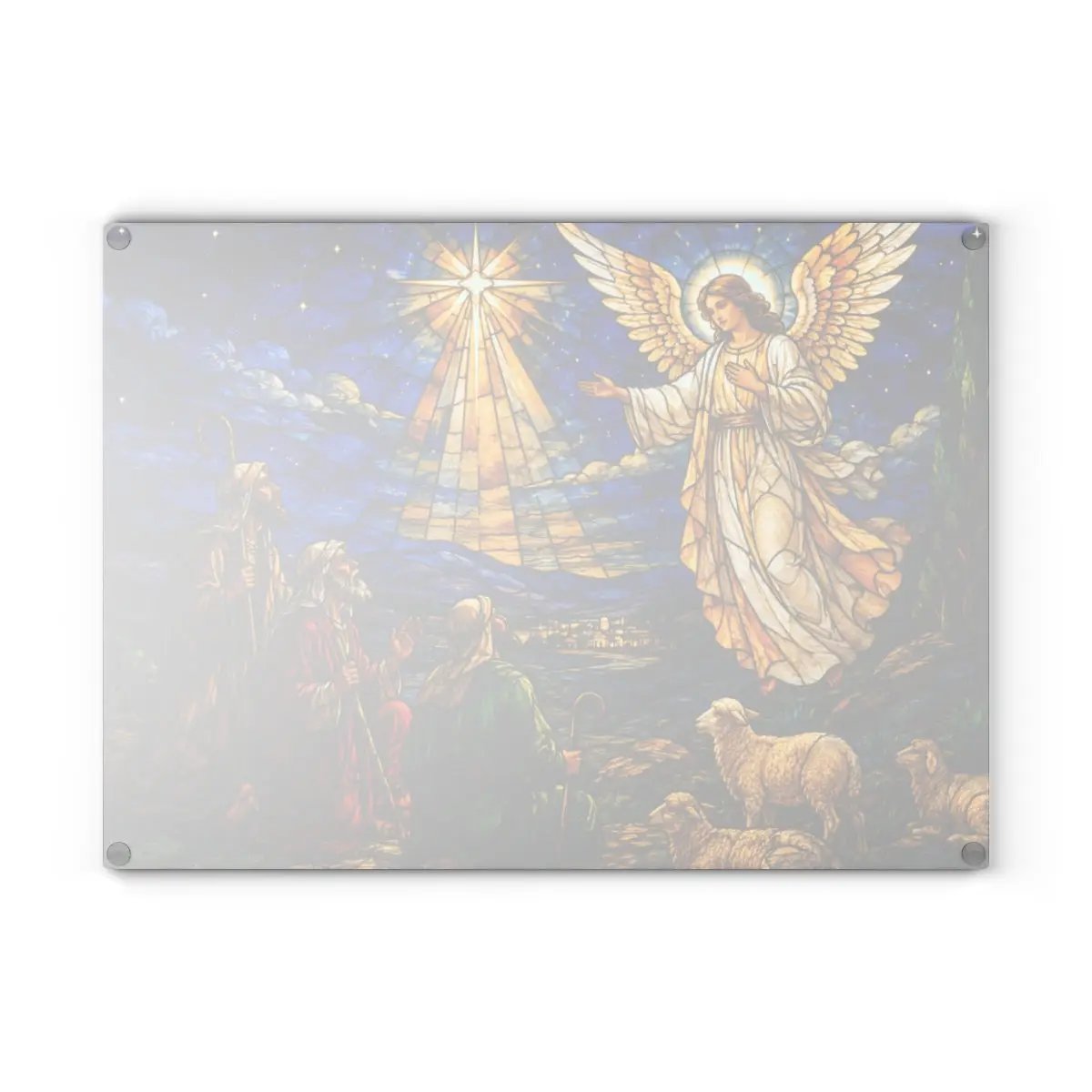 Angel and Shepherds Glass Cutting Board, Christian Christmas Gift, Nativity Kitchen Decor, Religious Christmas Decor, Stained Glass Art