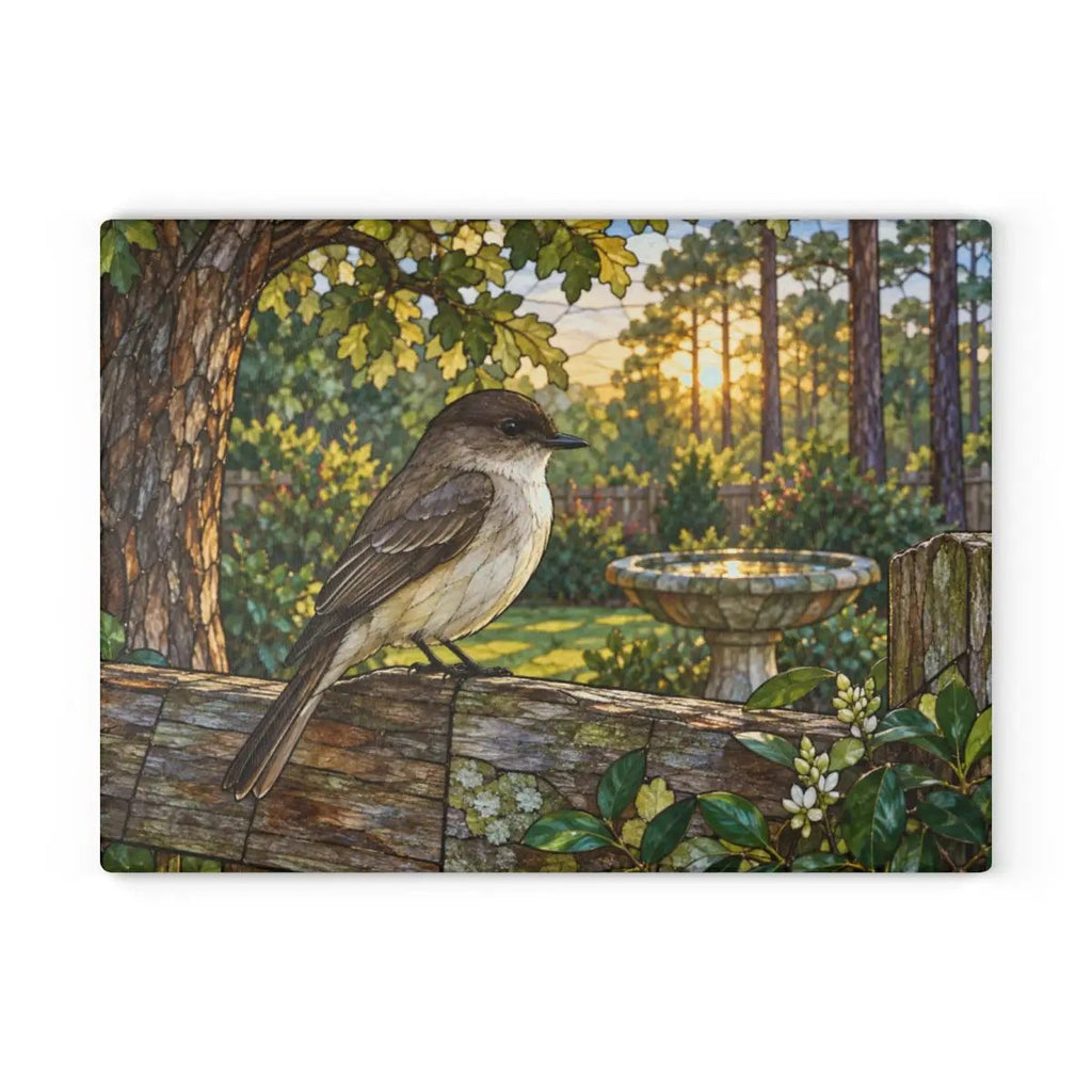 Eastern Phoebe Glass Cutting Board, Backyard Bird Kitchen Decor, Birdwatcher Gift, Bird Lover Gift, Nature Inspired Serving Board