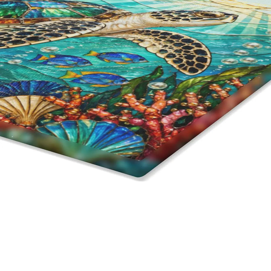 Sea Turtle Cutting Board, Ocean Kitchen Decor, Underwater Glass Chopping Board, Coastal Beach House Gift, Marine Life Kitchen Accent