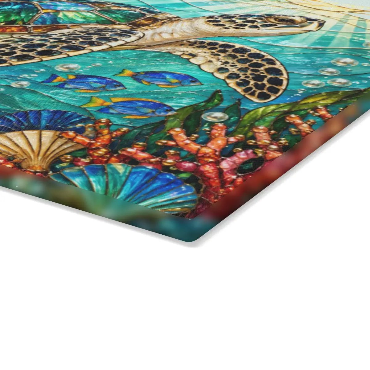 Sea Turtle Cutting Board, Ocean Kitchen Decor, Underwater Glass Chopping Board, Coastal Beach House Gift, Marine Life Kitchen Accent