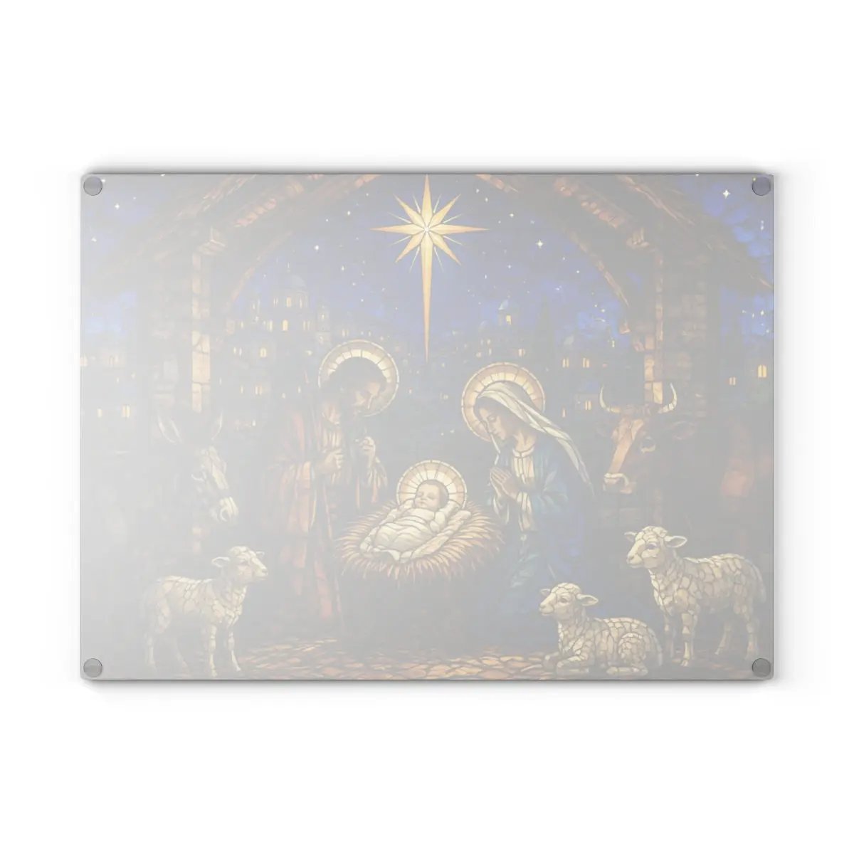 Nativity Glass Cutting Board, Stained Glass Christmas Decor, Holy Family Christian Kitchen Gift, Religious Christmas Cutting Board