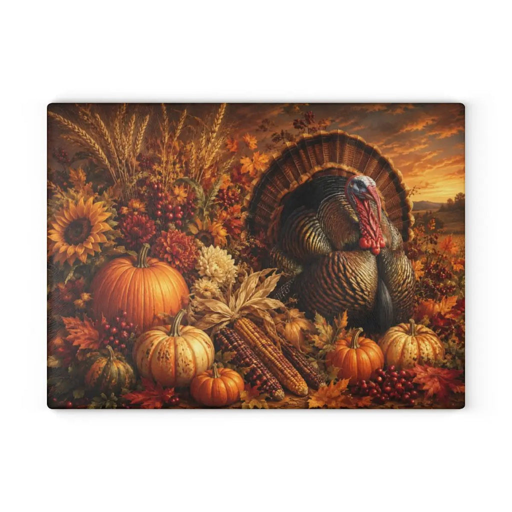 Turkey Glass Cutting Board, Thanksgiving Kitchen Decor, Fall Harvest Cutting Board, Turkey Hostess Gift