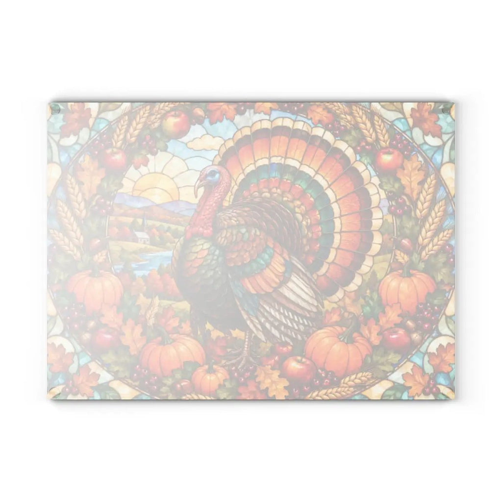 Thanksgiving Turkey Glass Cutting Board, Harvest Wreath Kitchen Decor, Stained Glass Fall Turkey, Pumpkin Apple Autumn Gift