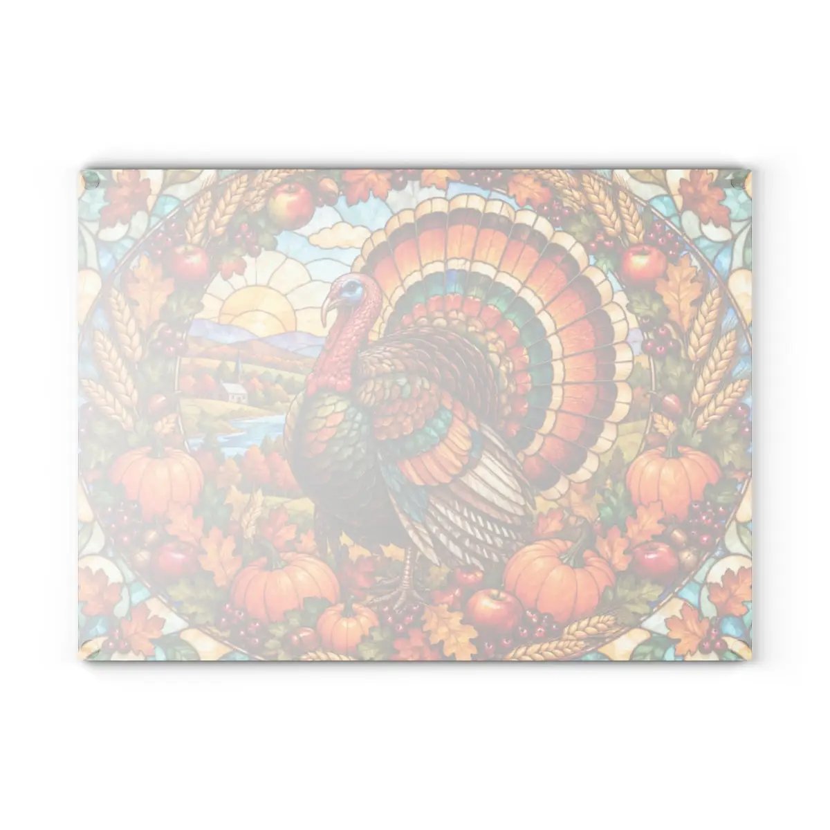 Thanksgiving Turkey Glass Cutting Board, Harvest Wreath Kitchen Decor, Stained Glass Fall Turkey, Pumpkin Apple Autumn Gift