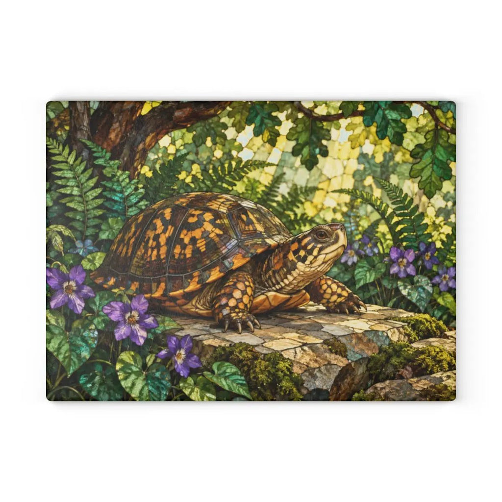 Box Turtle Cutting Board, Woodland Nature Kitchen Decor, Tempered Glass Chopping Board, Turtle Lover Gift, Forest Animal Kitchen Art