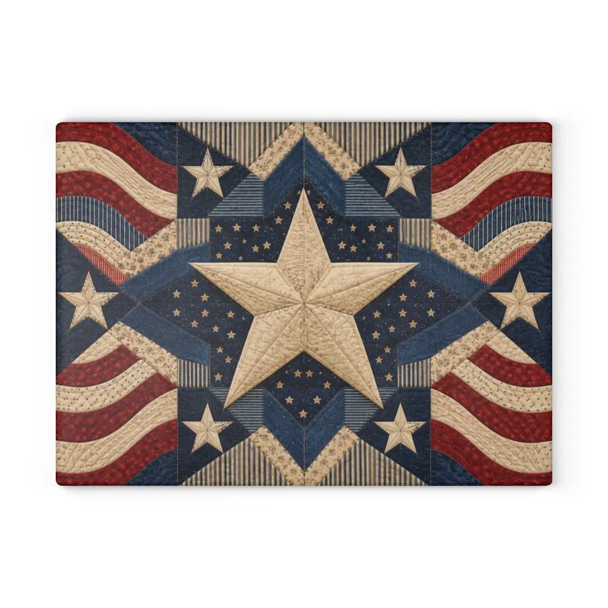 Patriotic Quilt Cutting Board, American Flag Glass Cutting Board, Americana Star Kitchen Decor, Quilter Gift, Red White Blue Decor