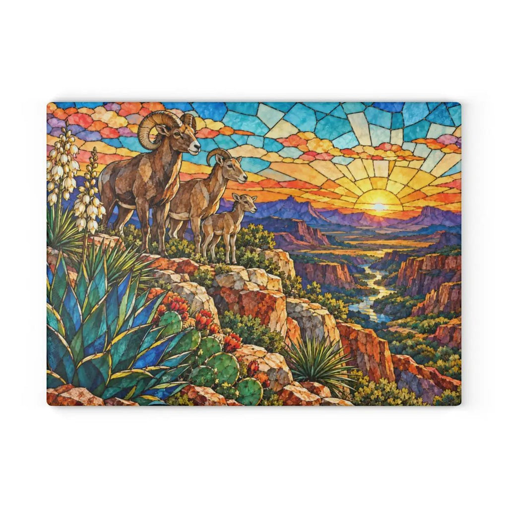 Bighorn Sheep Glass Cutting Board, Texas Wildlife Kitchen Decor, Stained Glass Desert Landscape, Southwestern Cutting Board, Wildlife Gift