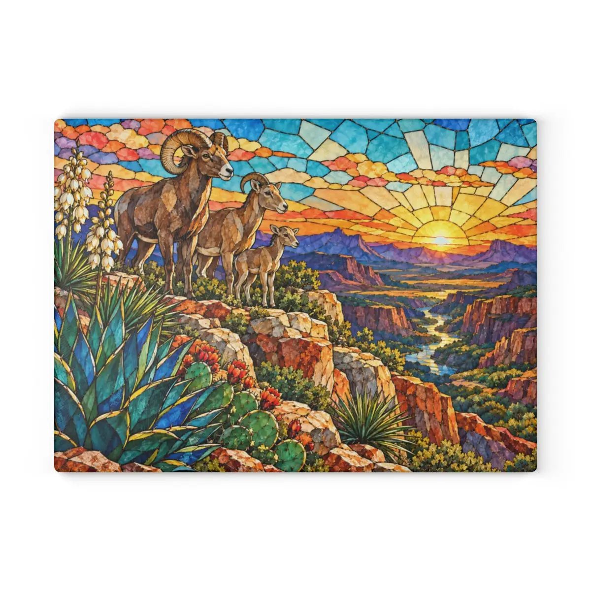 Bighorn Sheep Glass Cutting Board, Texas Wildlife Kitchen Decor, Stained Glass Desert Landscape, Southwestern Cutting Board, Wildlife Gift