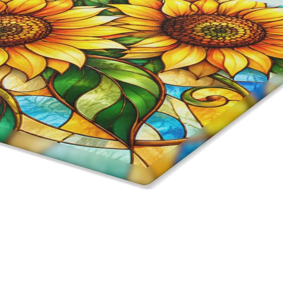 Sunflower Glass Cutting Board, Stained Glass Floral Kitchen Decor, Art Nouveau Sunflower Board, Yellow Flower Gift, Colorful Kitchen Art