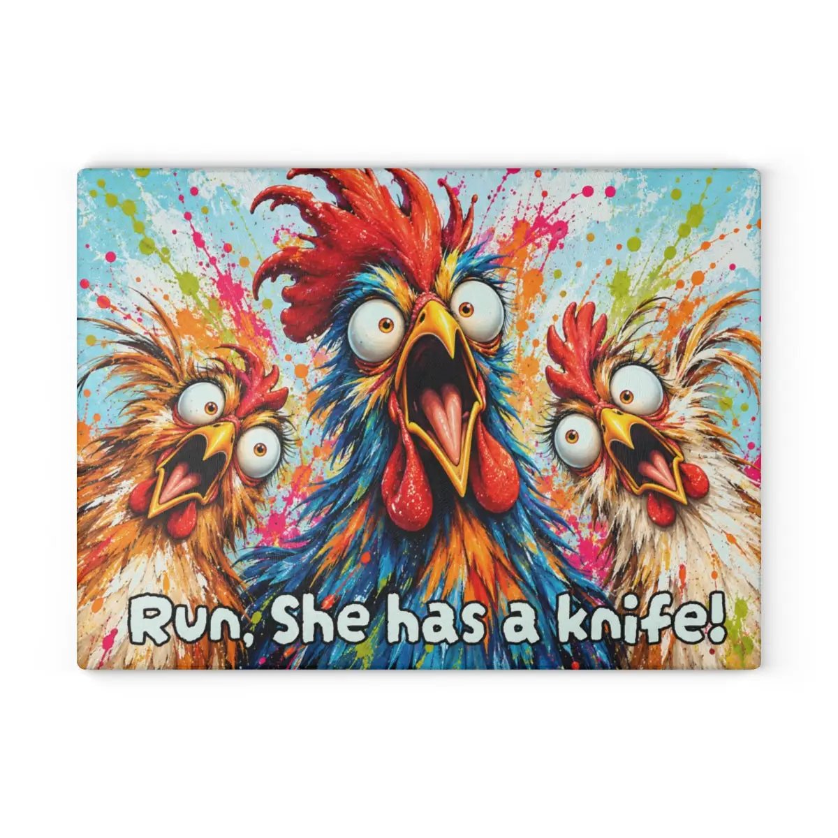 Three Screaming Chickens Cutting Board, Funny Chicken Kitchen Decor, Colorful Chicken Lover Gift, Farmhouse Kitchen Gift