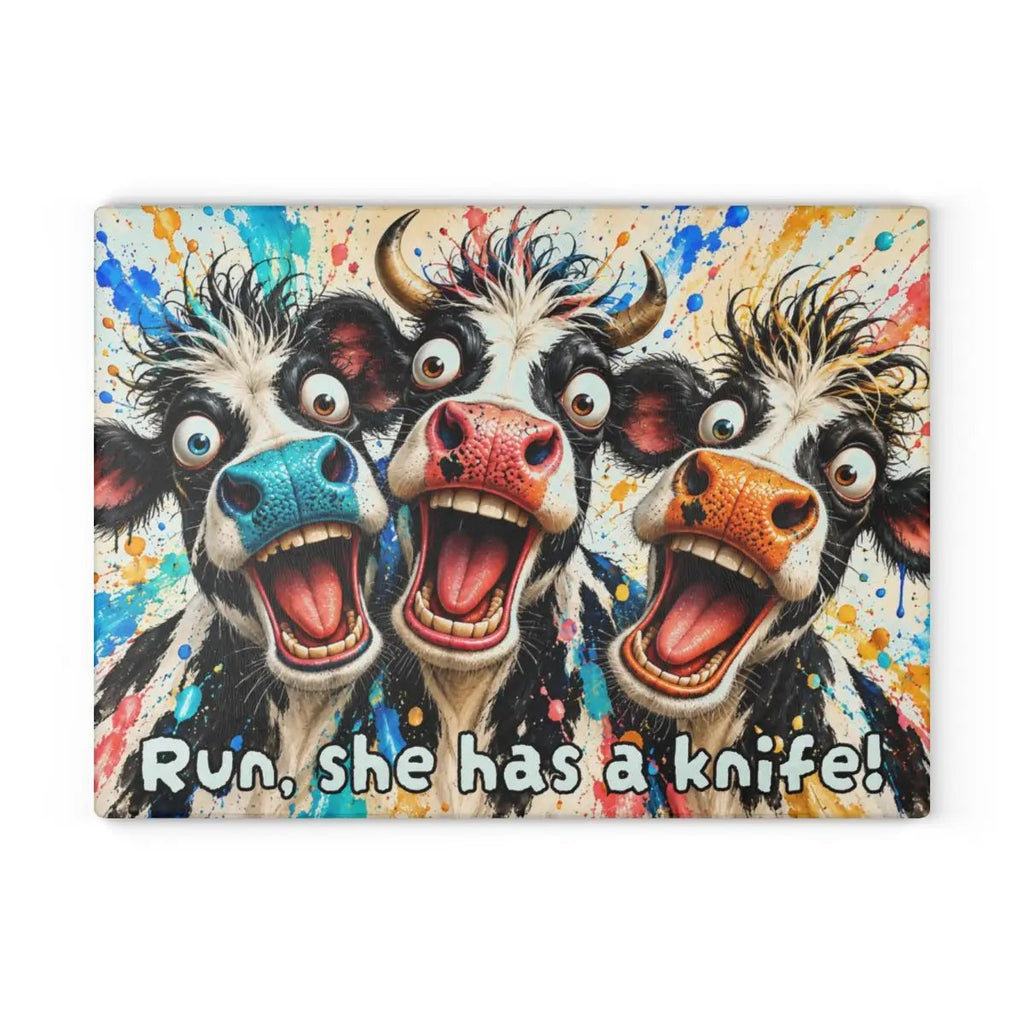 Funny Screaming Cow Glass Cutting Board, Colorful Cow Kitchen Decor, Cow Lover Gift, Funny Farmhouse Gift