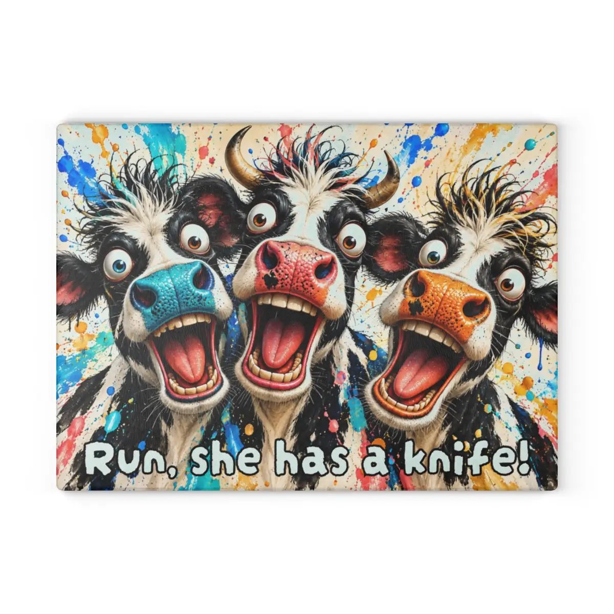 Funny Screaming Cow Glass Cutting Board, Colorful Cow Kitchen Decor, Cow Lover Gift, Funny Farmhouse Gift