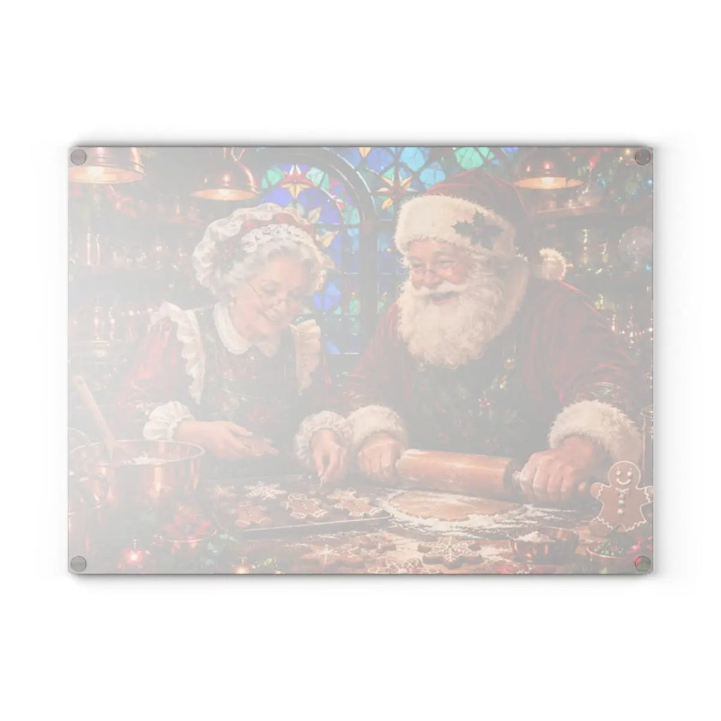 Santa and Mrs Claus Glass Cutting Board, Christmas Baking Decor, Gingerbread Kitchen Decor, Stained Glass Christmas Gift, Holiday Board