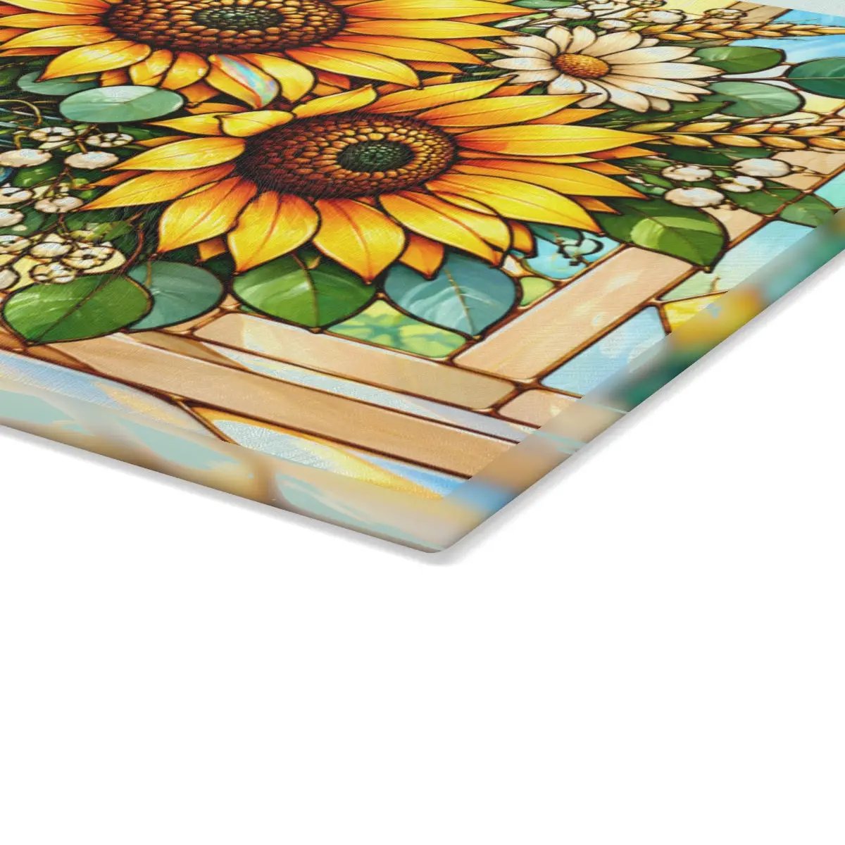 Sunflower Glass Cutting Board, Mason Jar Floral Kitchen Decor, Stained Glass Flower Board, Sunflower Gift for Mom, Cottage Kitchen Gift