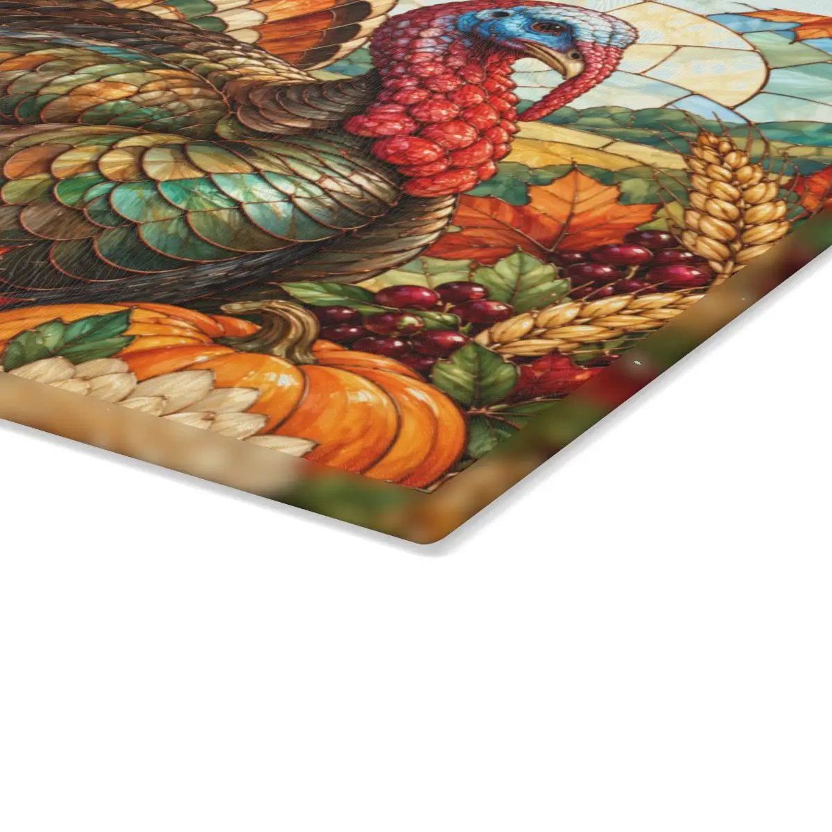 Thanksgiving Turkey Glass Cutting Board, Stained Glass Turkey Kitchen Decor, Fall Floral Harvest Cutting Board, Autumn Gift