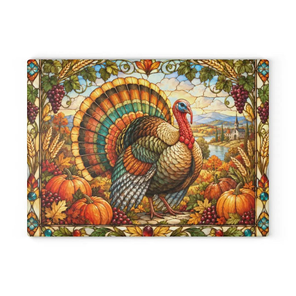 Thanksgiving Turkey Glass Cutting Board, Stained Glass Harvest Kitchen Decor, Fall Turkey Chopping Board, Country Thanksgiving Gift