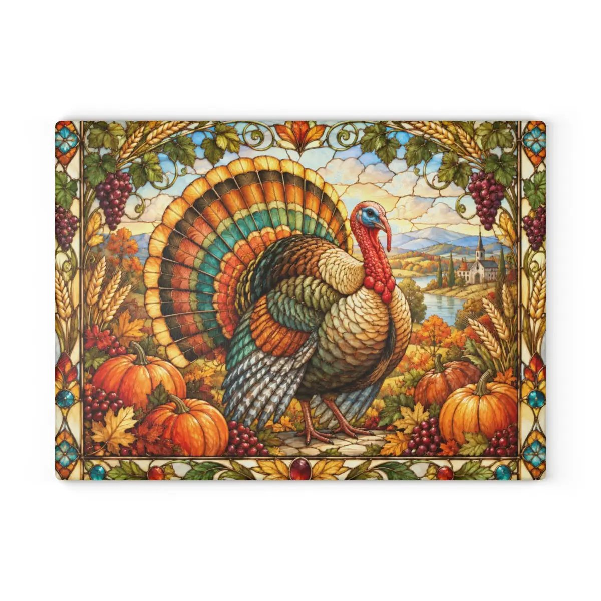 Thanksgiving Turkey Glass Cutting Board, Stained Glass Harvest Kitchen Decor, Fall Turkey Chopping Board, Country Thanksgiving Gift