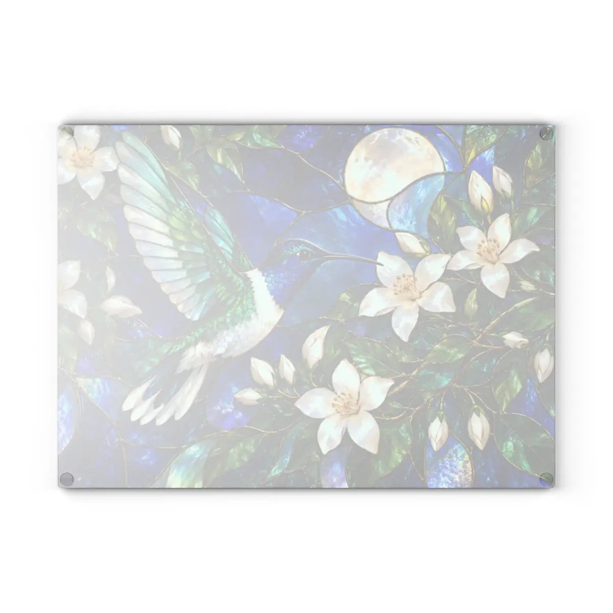 Hummingbird Cutting Board, Stained Glass Bird Decor, Moonlit Jasmine Floral Kitchen Decor, Hummingbird Gift, Nature Lover Gift