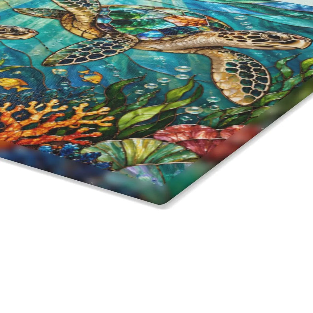 Sea Turtle Glass Cutting Board, Ocean Kitchen Decor, Coastal Chopping Board, Underwater Sea Life Gift, Marine Turtle Kitchen Art Piece