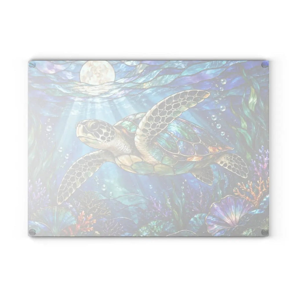 Sea Turtle Cutting Board, Ocean Kitchen Decor, Underwater Sea Life Chopping Board, Moonlit Marine Animal Gift, Coastal Kitchen Accent