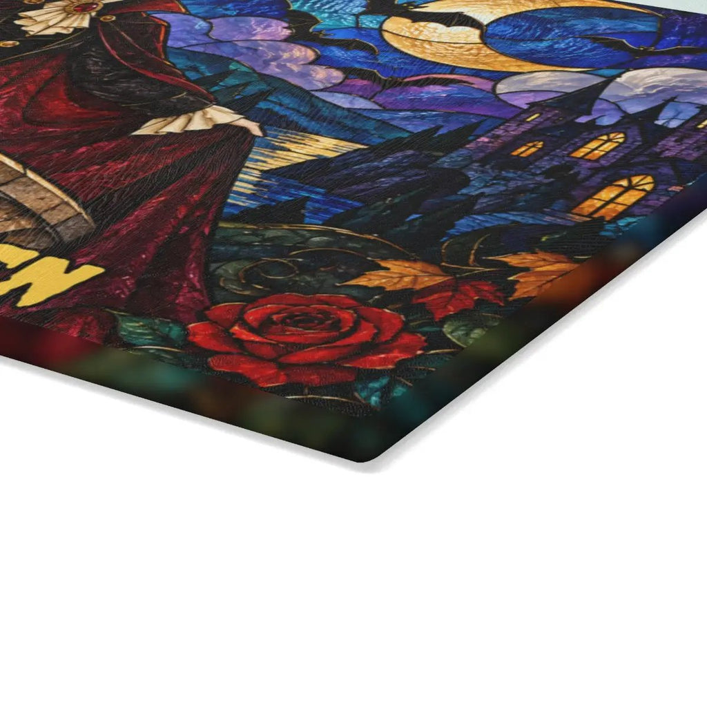 Halloween Dracula Personalized Glass Cutting Board, Spooky Vampire Kitchen Decor