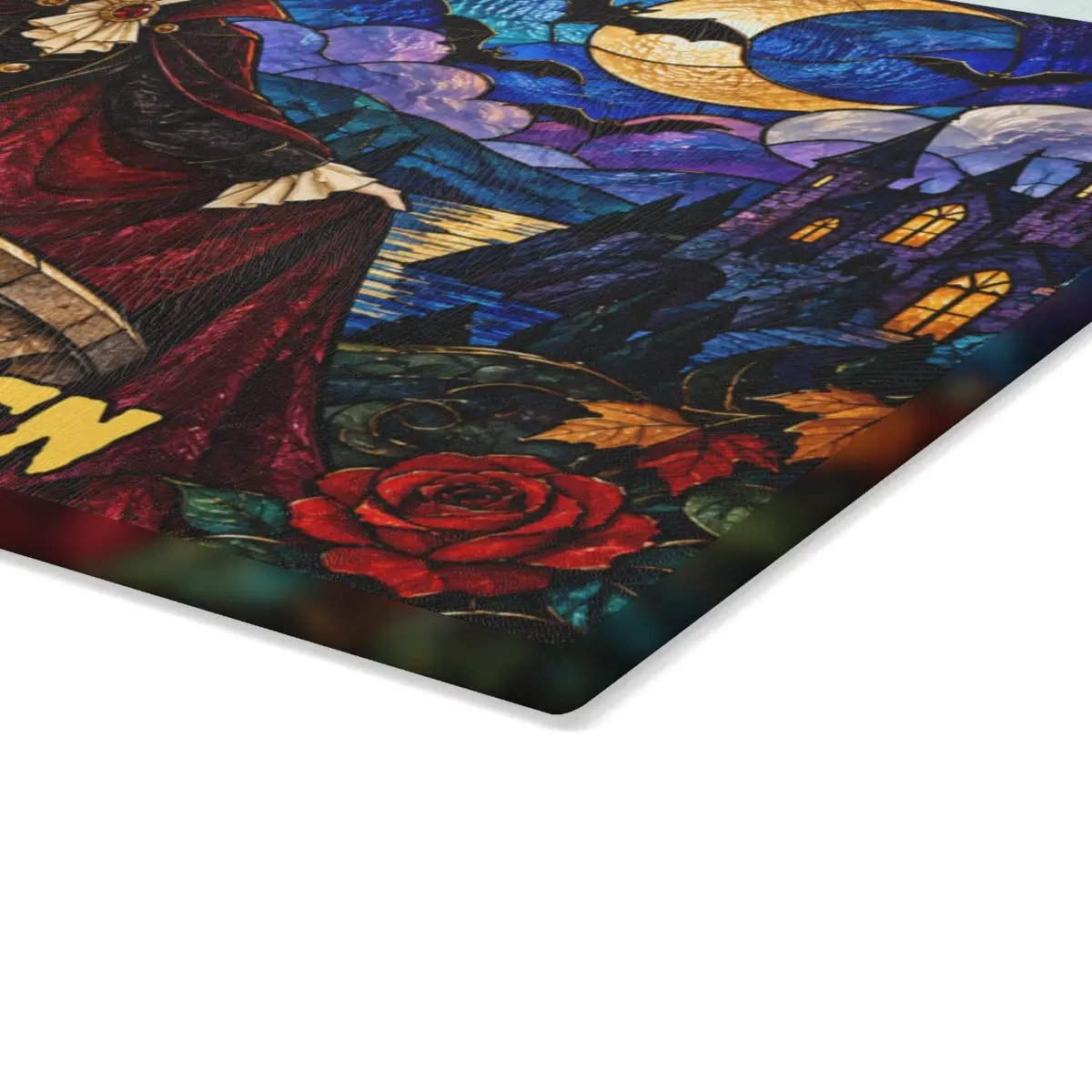 Halloween Dracula Personalized Glass Cutting Board, Spooky Vampire Kitchen Decor