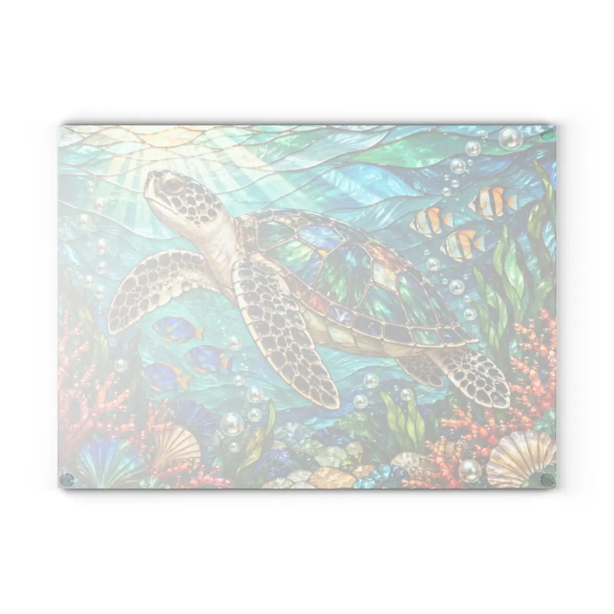 Sea Turtle Cutting Board, Ocean Kitchen Decor, Underwater Glass Chopping Board, Coastal Beach House Gift, Marine Life Kitchen Accent