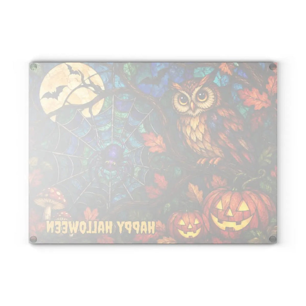 Halloween Owl Personalized Glass Cutting Board, Spooky Spider Kitchen Decor