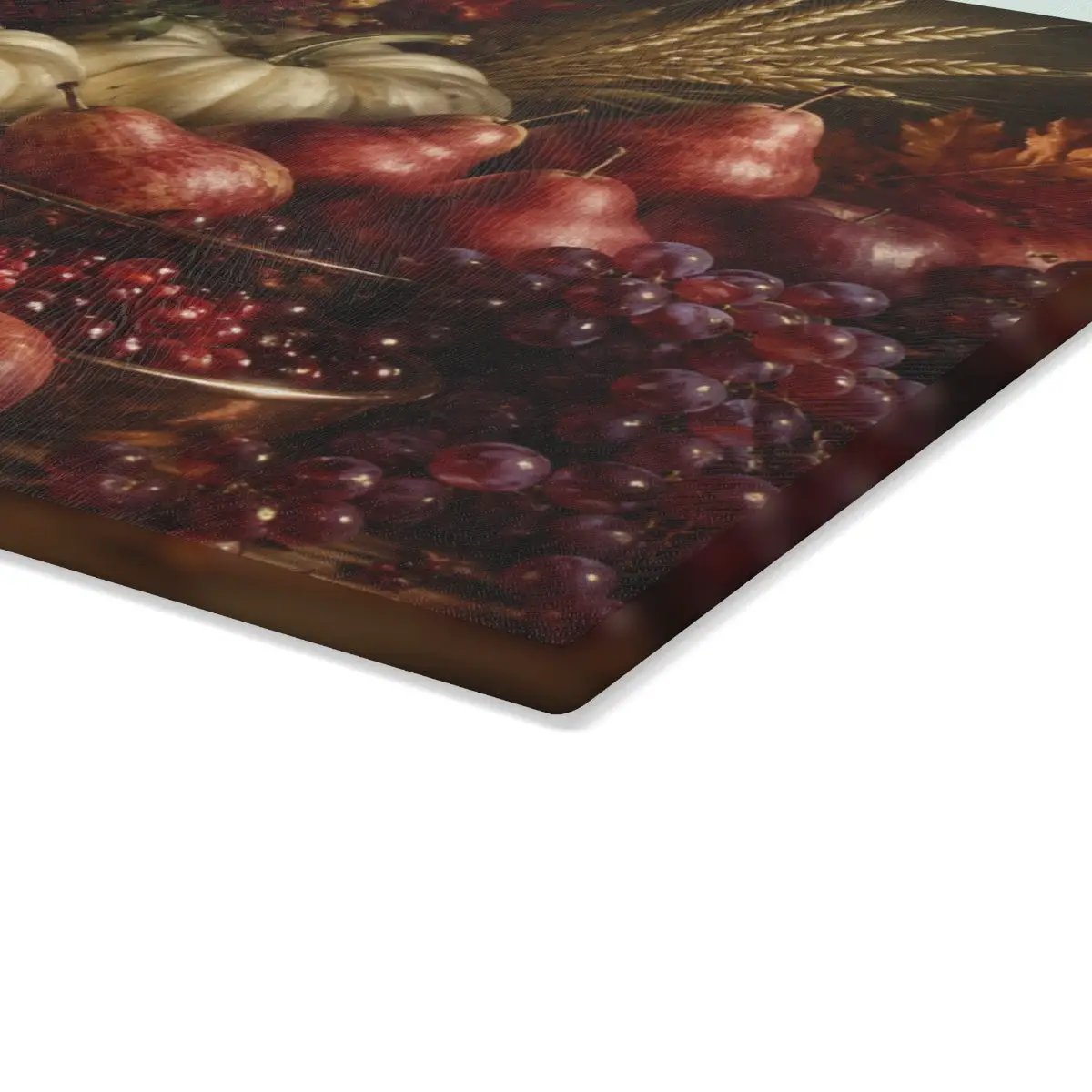 Pomegranate Glass Cutting Board, White Pumpkin Fall Kitchen Decor, Elegant Autumn Cutting Board, Harvest Kitchen Gift