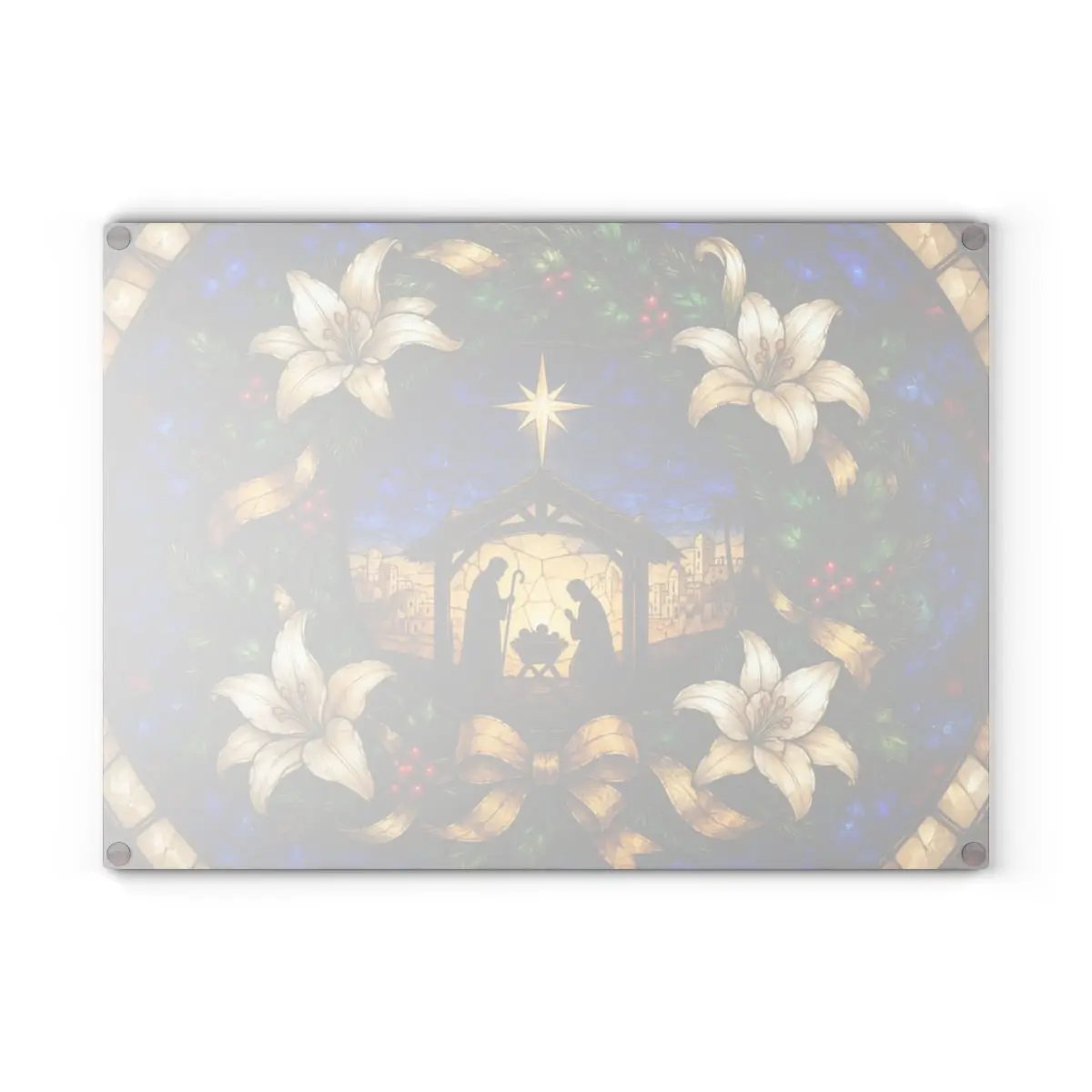 Nativity Glass Cutting Board, Stained Glass Christmas Decor, Holy Family Christian Kitchen Gift, Religious Christmas Cutting Board