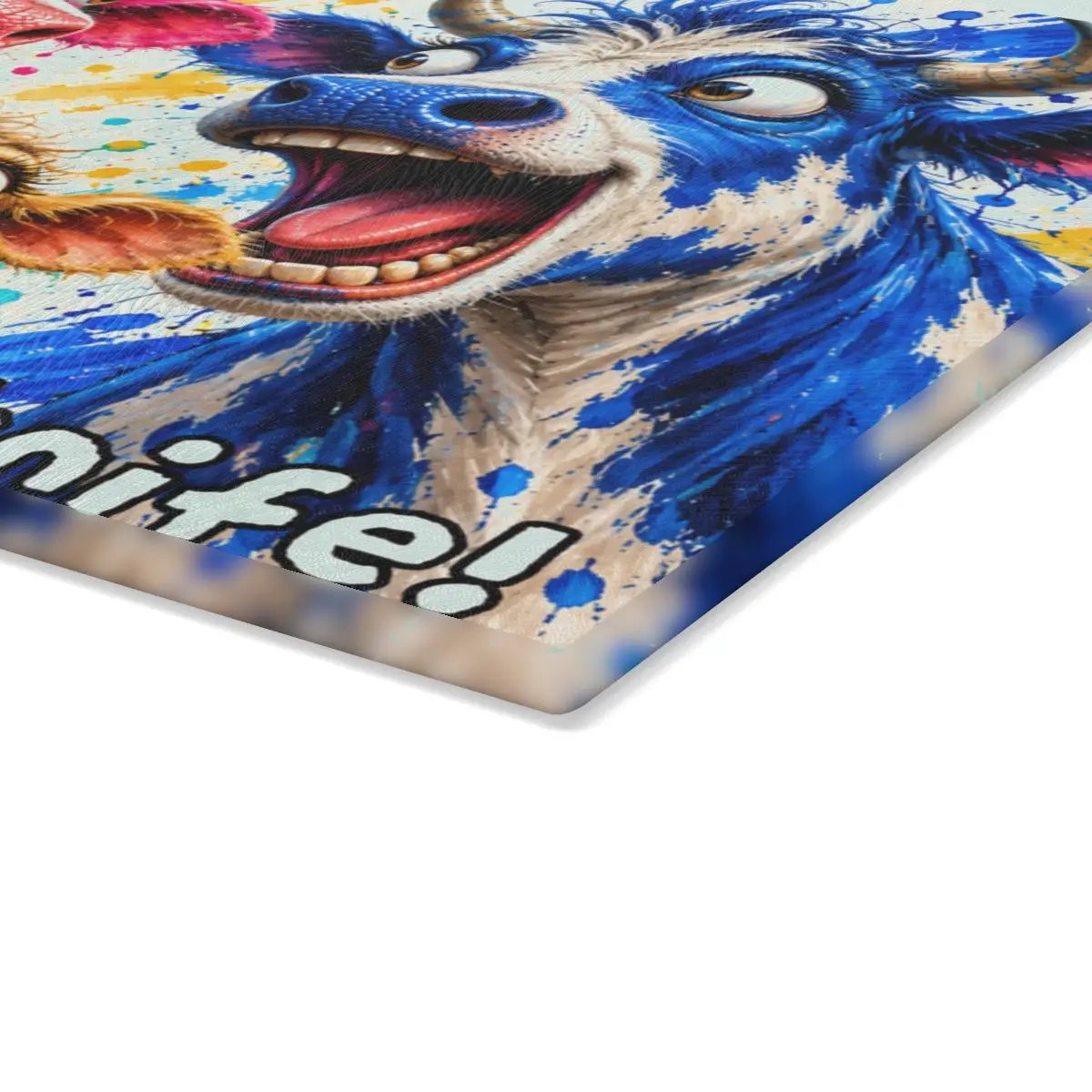 Funny Cow Family Cutting Board, Screaming Cow Kitchen Decor, Colorful Farmhouse Gift, Cow Lover Glass Cutting Board