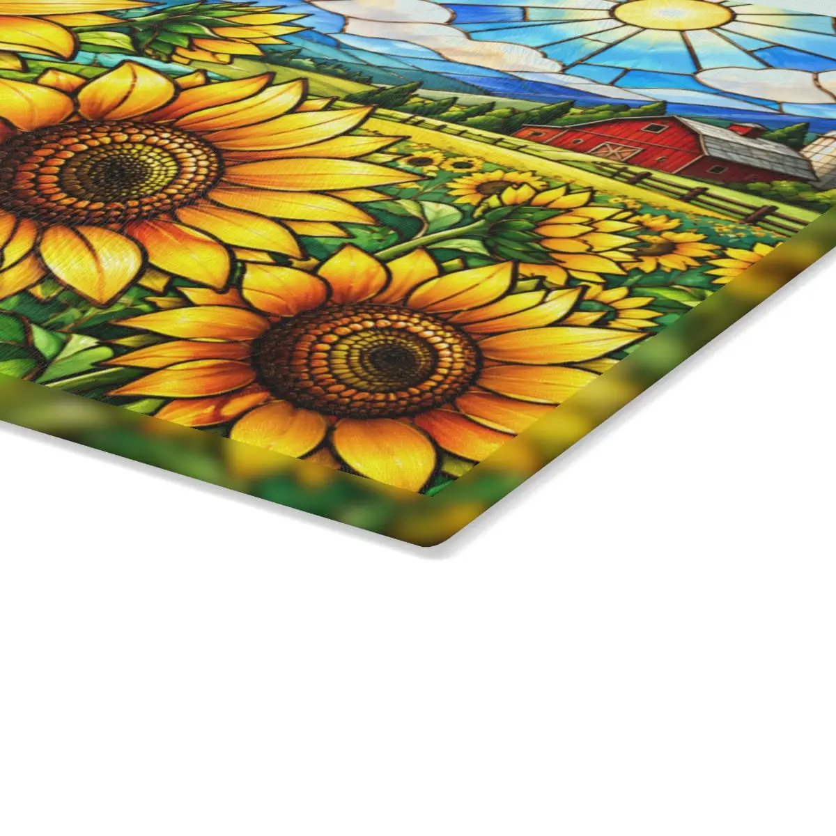 Sunflower Glass Cutting Board, Farmhouse Kitchen Decor, Country Sunflower Chopping Board, Stained Glass Floral Gift, Housewarming Gift