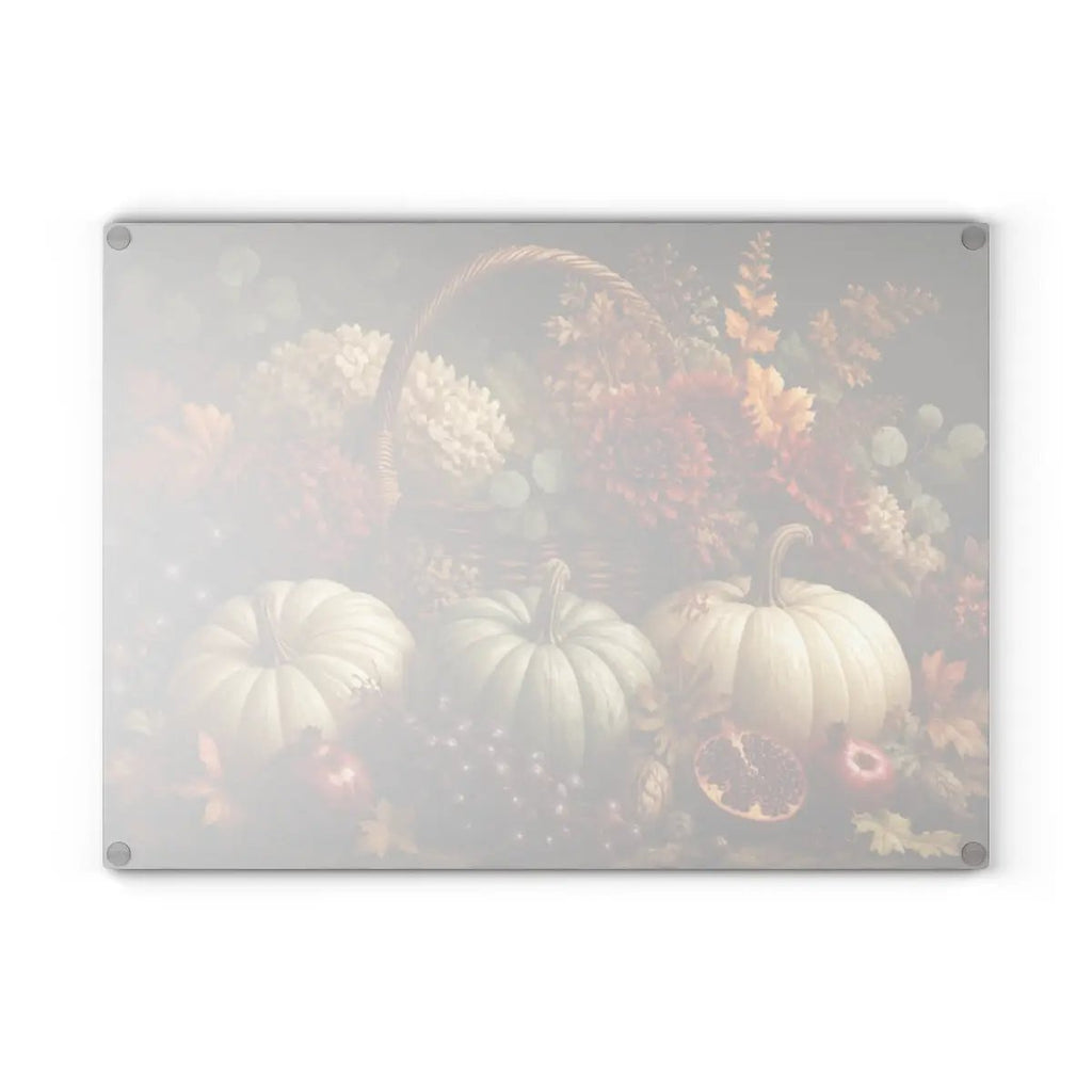 White Pumpkin Glass Cutting Board, Elegant Fall Kitchen Decor, Autumn Floral Cutting Board, Thanksgiving Hostess Gift
