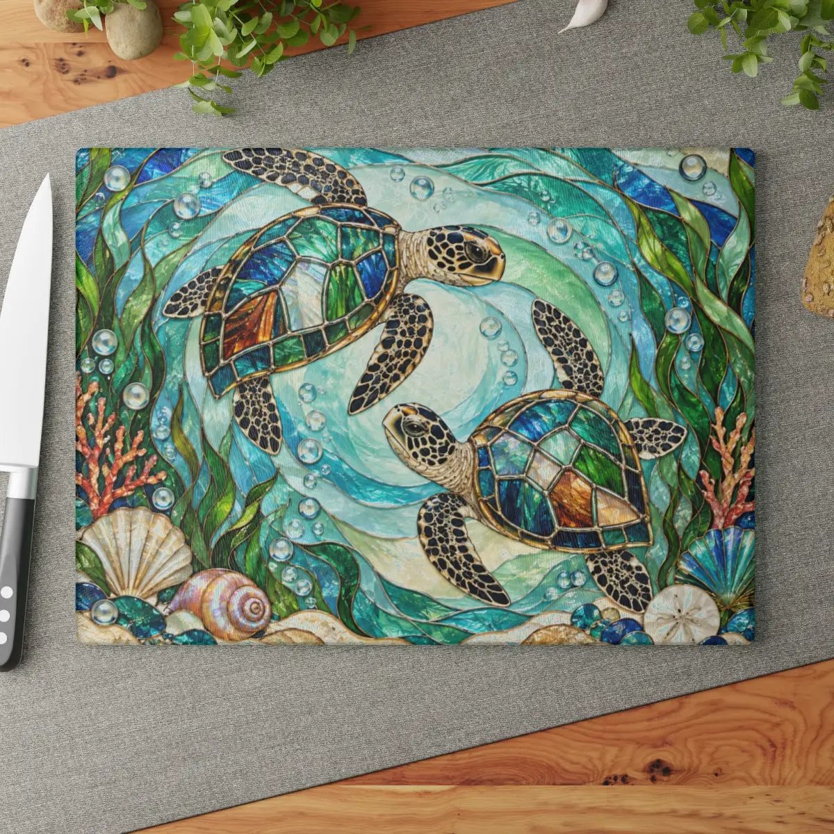 Sea Turtle Glass Cutting Board, Ocean Kitchen Decor, Coastal Serving Board, Marine Life Gift, Sea Lover Kitchen Accessory, Beach House