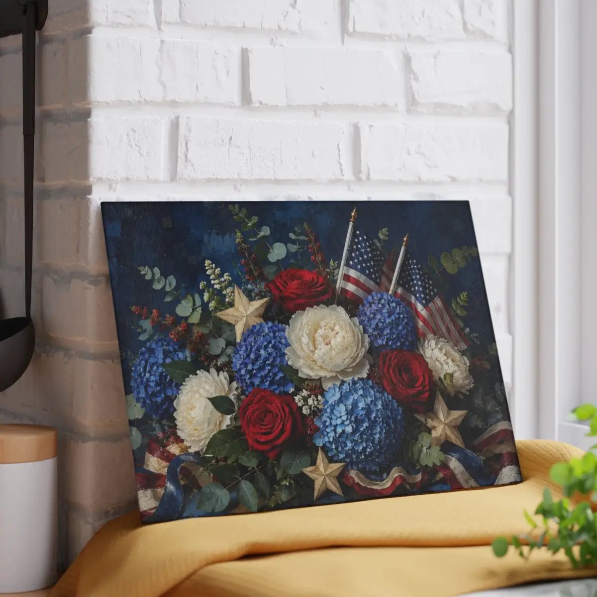 Patriotic Floral Cutting Board, American Flag Glass Cutting Board, Red White Blue Kitchen Decor, Americana Gift, 4th of July Decor