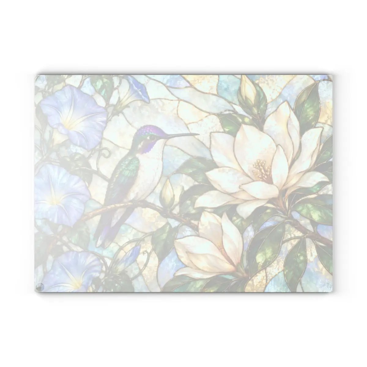 Hummingbird Cutting Board, Stained Glass Bird Decor, Magnolia Flower Kitchen Decor, Morning Glory Gift, Nature Lover Gift