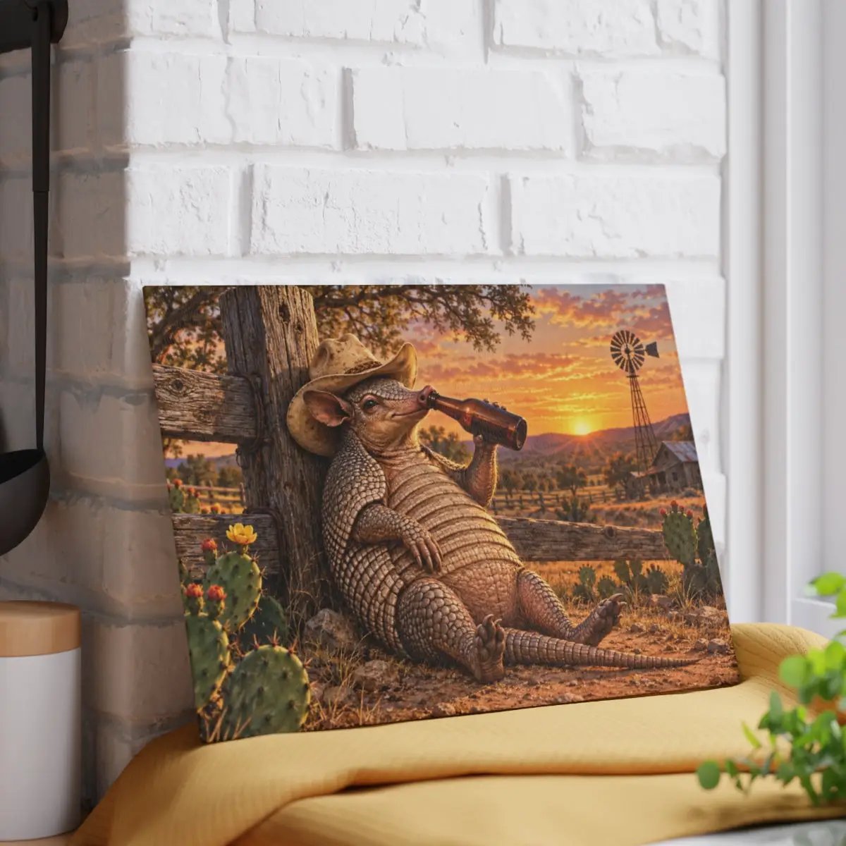 Funny Armadillo Glass Cutting Board, Texas Kitchen Decor, Cowboy Armadillo Gift, Western Kitchen Decor, Funny Texas Housewarming Gift