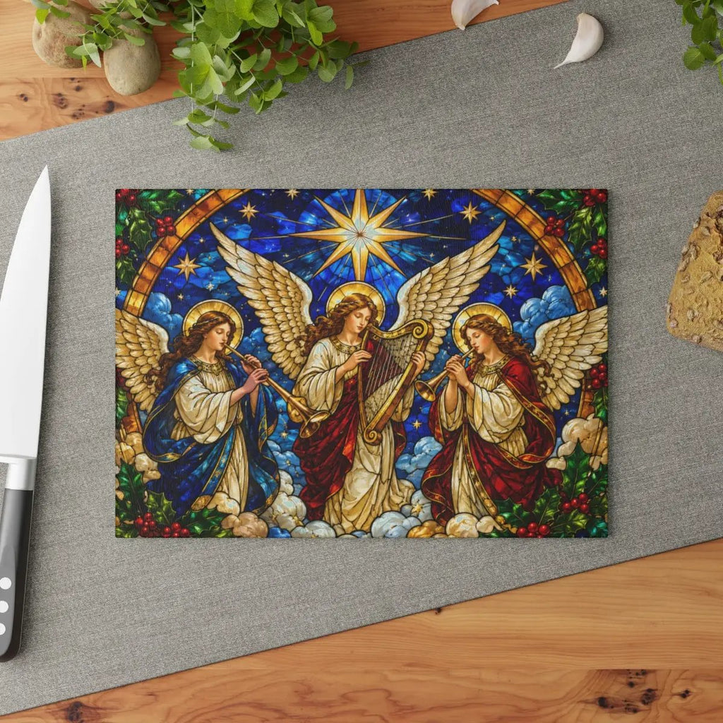 Angel Choir Glass Cutting Board, Stained Glass Christmas Angels, Religious Christmas Decor, Christian Kitchen Gift, Heavenly Angel Gift
