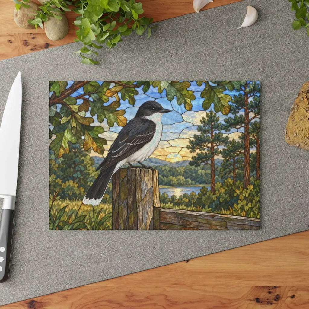 Eastern Kingbird Glass Cutting Board, Backyard Bird Kitchen Decor, Birdwatcher Gift, Songbird Serving Board, Nature Lover Gift