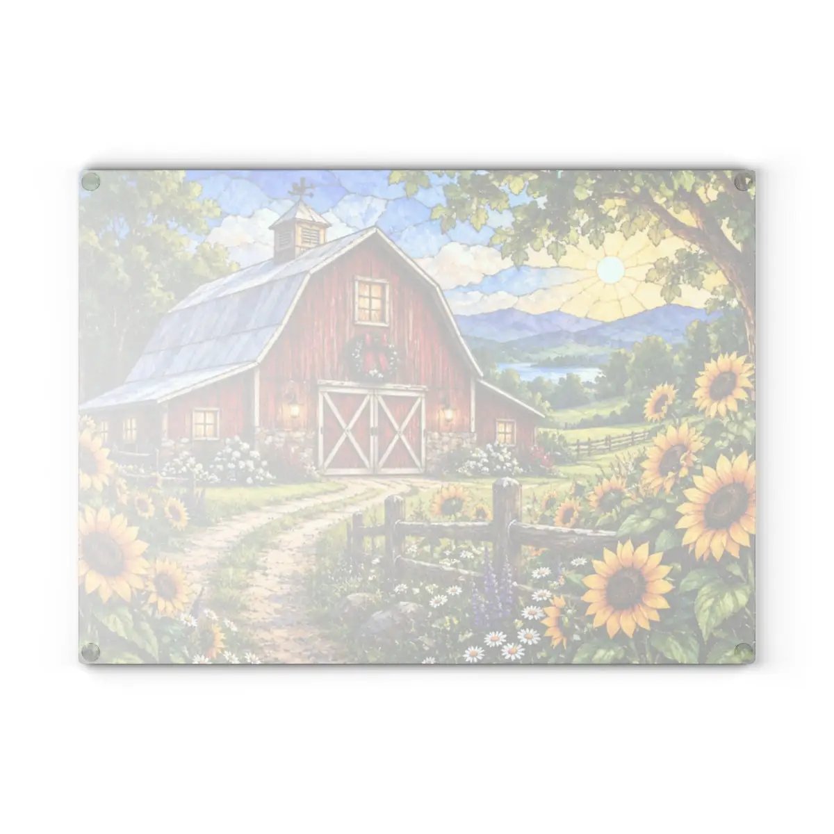 Summer Barn Wall Art, Texas Country Landscape, Rustic Farmhouse Decor, Stained Glass Style Barn Art, Country Summer Wall Decor